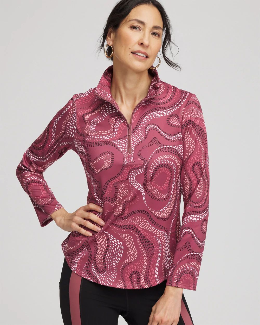 Coral Floral UPF50 Ruched Quarter Zip Top